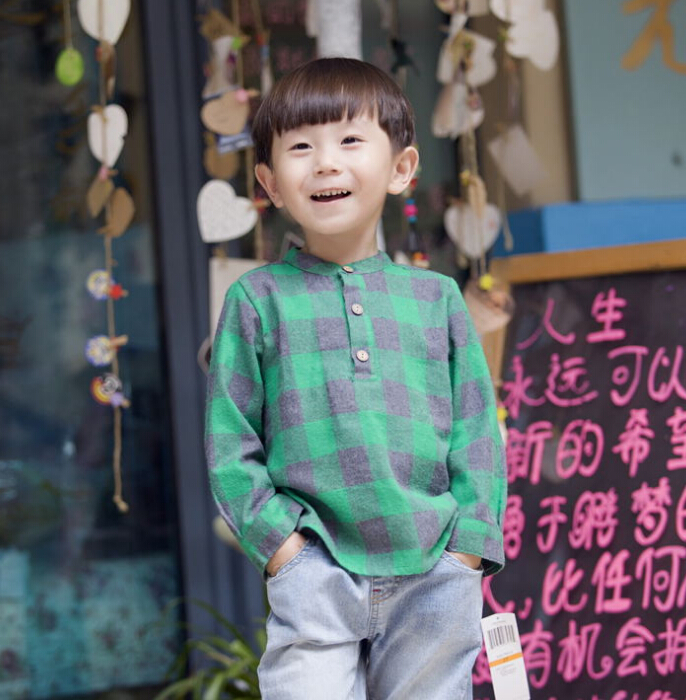2016ファッション綿の男の子シャツチェック柄シャツ-キッズ服　シャツ、トップス問屋・仕入れ・卸・卸売り