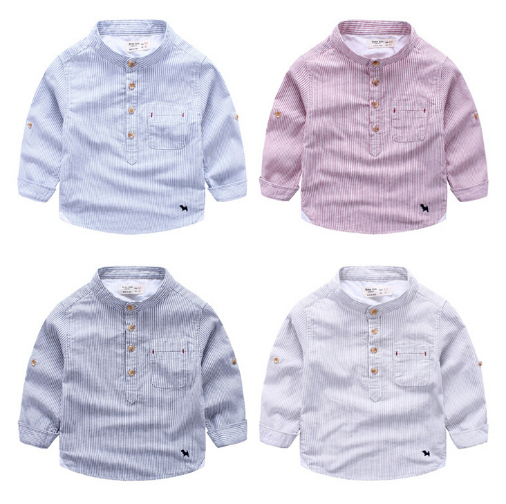 長袖ストライプシャツ用男の子秋服-キッズ服　シャツ、トップス問屋・仕入れ・卸・卸売り