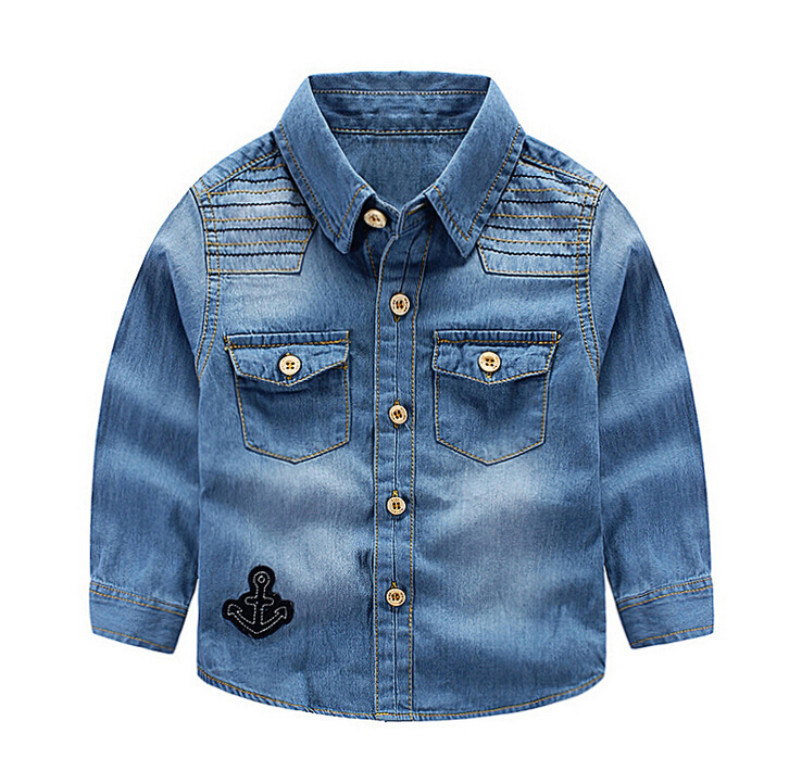 キッズ男の子平野シャツデニムシャツ長袖-キッズ服　シャツ、トップス問屋・仕入れ・卸・卸売り