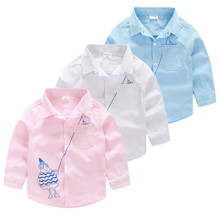 ファンシー老人釣りプリント子供リネンコットンシャツ長袖用男の子-キッズ服　シャツ、トップス問屋・仕入れ・卸・卸売り