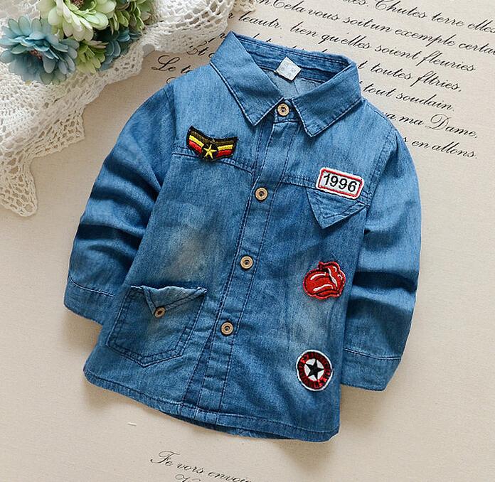 最新の男の子韓国デニムシャツ長袖トップス-キッズ服　シャツ、トップス問屋・仕入れ・卸・卸売り