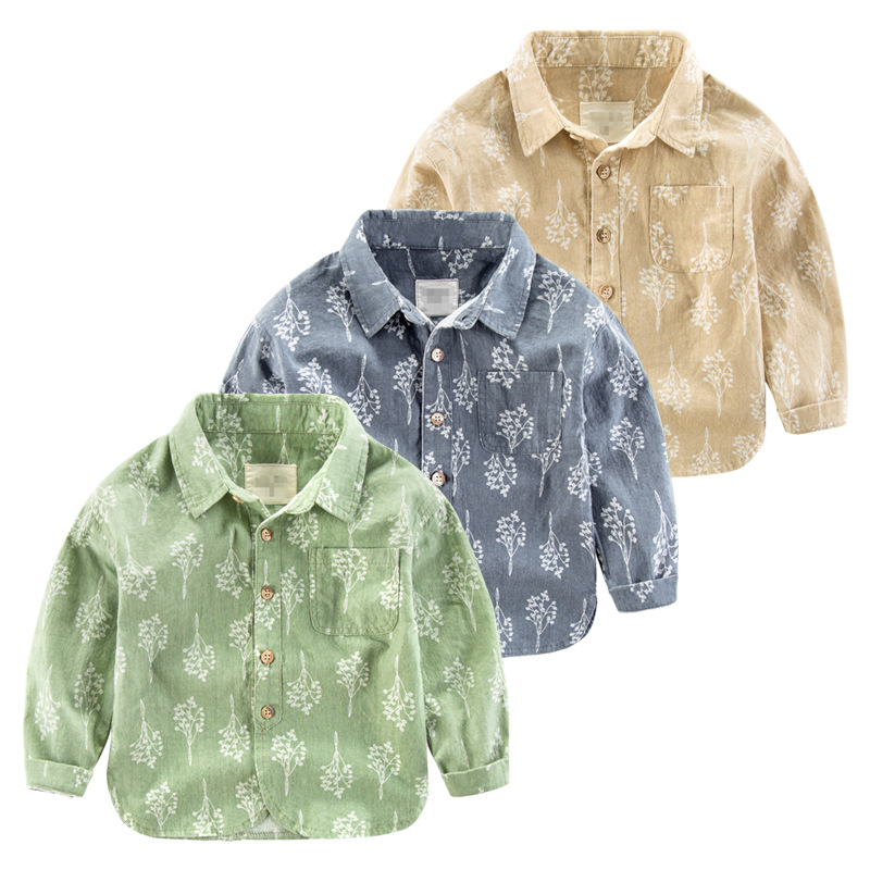 YE2362秋2016フルプリント花キッズボーイズシャツ-キッズ服　シャツ、トップス問屋・仕入れ・卸・卸売り