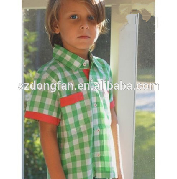 男の子アップルグリーンチェック柄シャツコットンファッションtシャツ-キッズ服　シャツ、トップス問屋・仕入れ・卸・卸売り