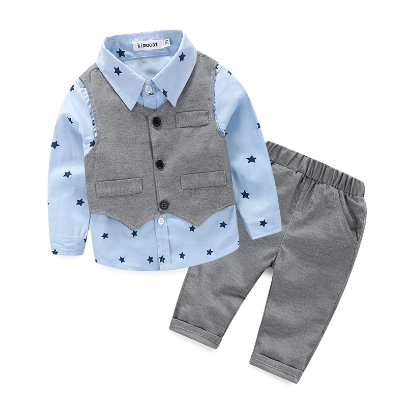 秋子供服セットスターパターン衣服長袖シャツ+チョッキ+パンツ3ピーススーツ用男の子着用-キッズ服　セット問屋・仕入れ・卸・卸売り