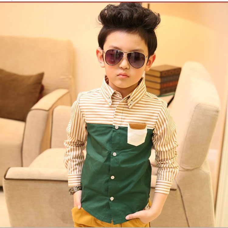 YE2329秋2016子供シャツにストライプカジュアル男の子シャツ-キッズ服　シャツ、トップス問屋・仕入れ・卸・卸売り