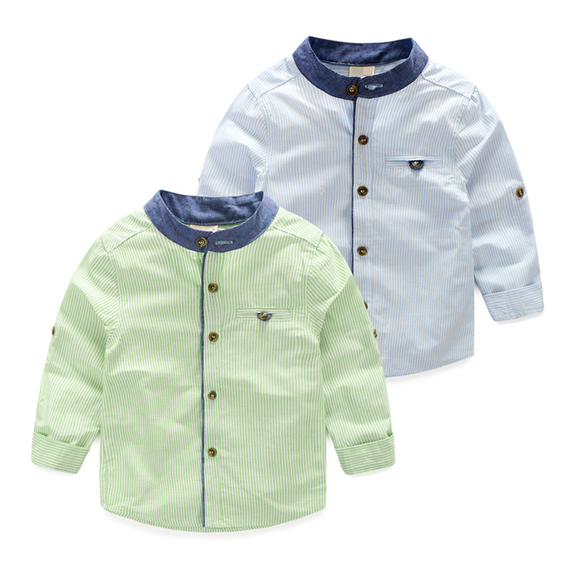 YE2299最新スタイル2016ストライプスタンド襟キッズ男の子トップシャツ-キッズ服　シャツ、トップス問屋・仕入れ・卸・卸売り