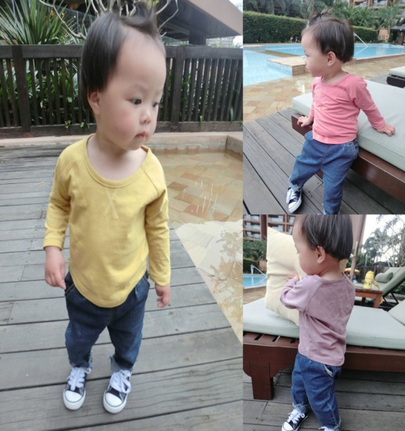 YE1344子供tシャツラウンドネック綿純粋な色の赤ちゃん長袖tシャツ-キッズ服　シャツ、トップス問屋・仕入れ・卸・卸売り