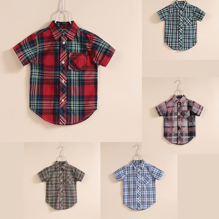 YE2146夏ヨーロッパスタイルのファッションチェック柄半袖男の子子供シャツ-キッズ服　シャツ、トップス問屋・仕入れ・卸・卸売り