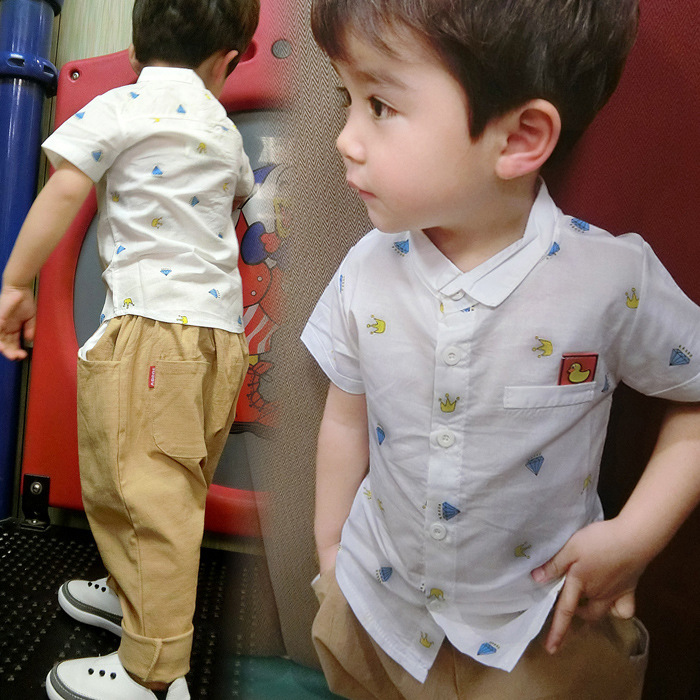 YE2163夏2016韓国漫画のプリントコットン男の子キッズシャツ-キッズ服　シャツ、トップス問屋・仕入れ・卸・卸売り
