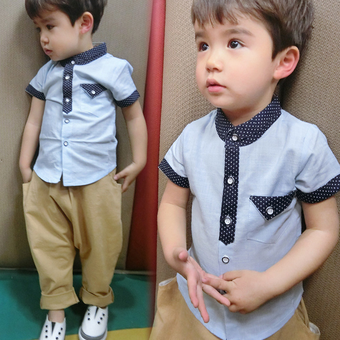 YE2155夏2016ヨーロッパ薄いコットンリネン半袖男の子子供シャツ-キッズ服　シャツ、トップス問屋・仕入れ・卸・卸売り