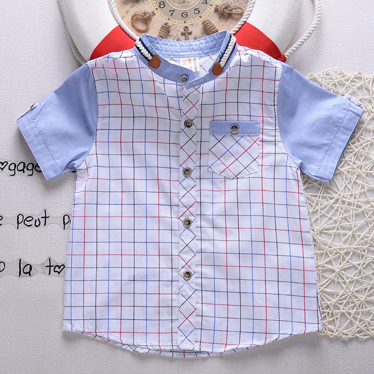 YE2140子供服シャツ夏韓国半袖コットングリッド男の子シャツ-キッズ服　シャツ、トップス問屋・仕入れ・卸・卸売り