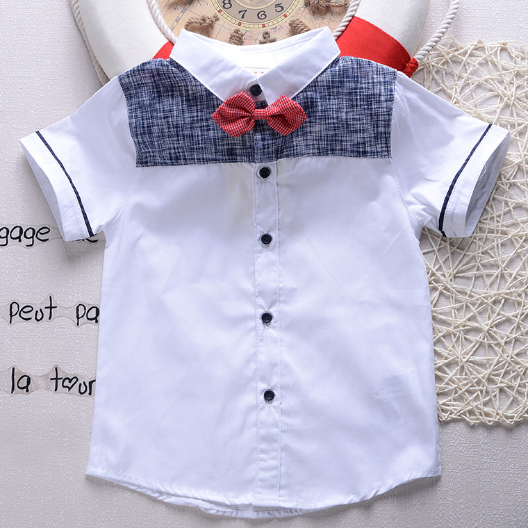 YE2138夏2016ファッションホワイト男の子シャツ通気性子供トップスちょう結び-キッズ服　シャツ、トップス問屋・仕入れ・卸・卸売り