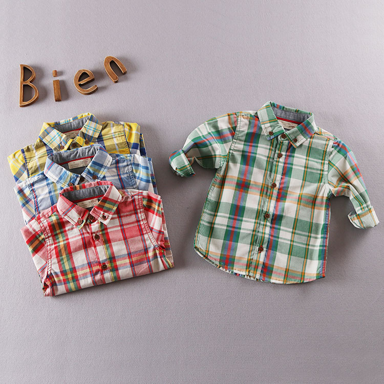 YE2105春2016熱い販売より色綿チェック柄boysshirt子供シャツ-キッズ服　シャツ、トップス問屋・仕入れ・卸・卸売り