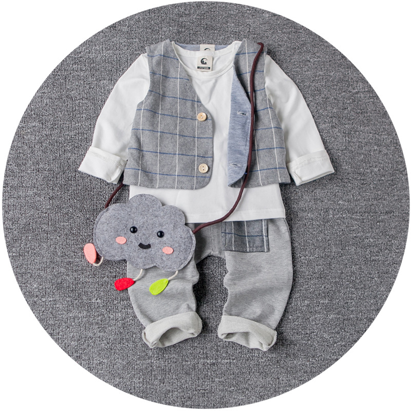 YF7182子供服春2016男の子のベストスリーピースベビースーツ-キッズ服　シャツ、トップス問屋・仕入れ・卸・卸売り
