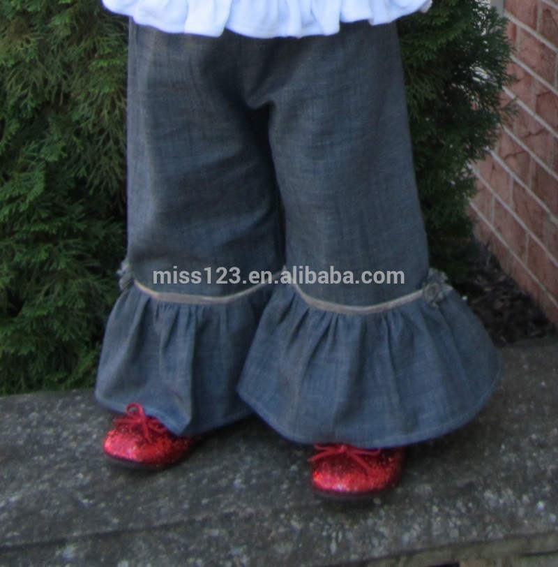 ソフト絹のような快適なデニム用フリルパンツjran乳児や幼児子供のパンツ-キッズ服　ジーンズ問屋・仕入れ・卸・卸売り