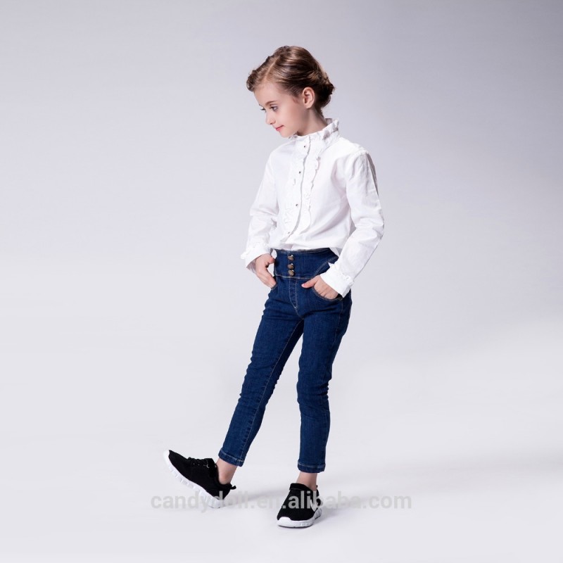 ブティックの子供服はリメイクトレンディな幼児の女の子のデニム綿im-bp050秋用フリルパンツ-キッズ服　ジーンズ問屋・仕入れ・卸・卸売り