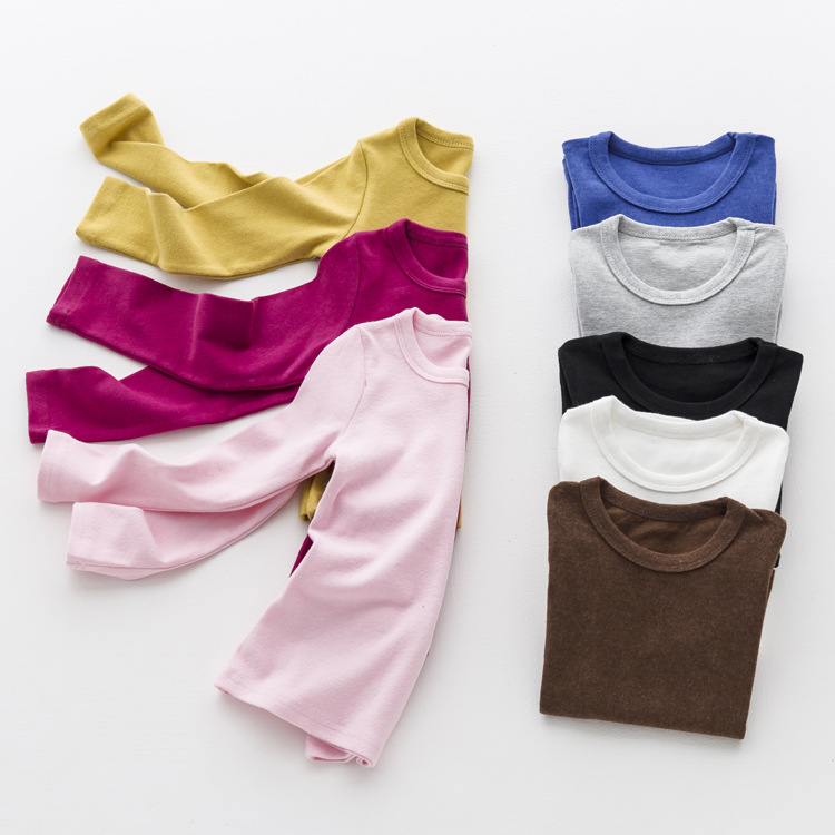 YE1340春2016子供服ピュアカラーラウンドネック長袖子供tシャツ-キッズ服　シャツ、トップス問屋・仕入れ・卸・卸売り