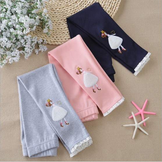 子供レギンス秋大きな女の子レースパンツプリンセス刺繍ズボンレジャーコットンブティックスタイル子供服Q0228-キッズ服　ジーンズ問屋・仕入れ・卸・卸売り