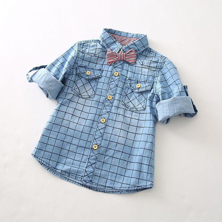 YE1279新しい スタイル 2016子供デニム シャツ ちょう結び男の子シャツ ブラウス-問屋・仕入れ・卸・卸売り