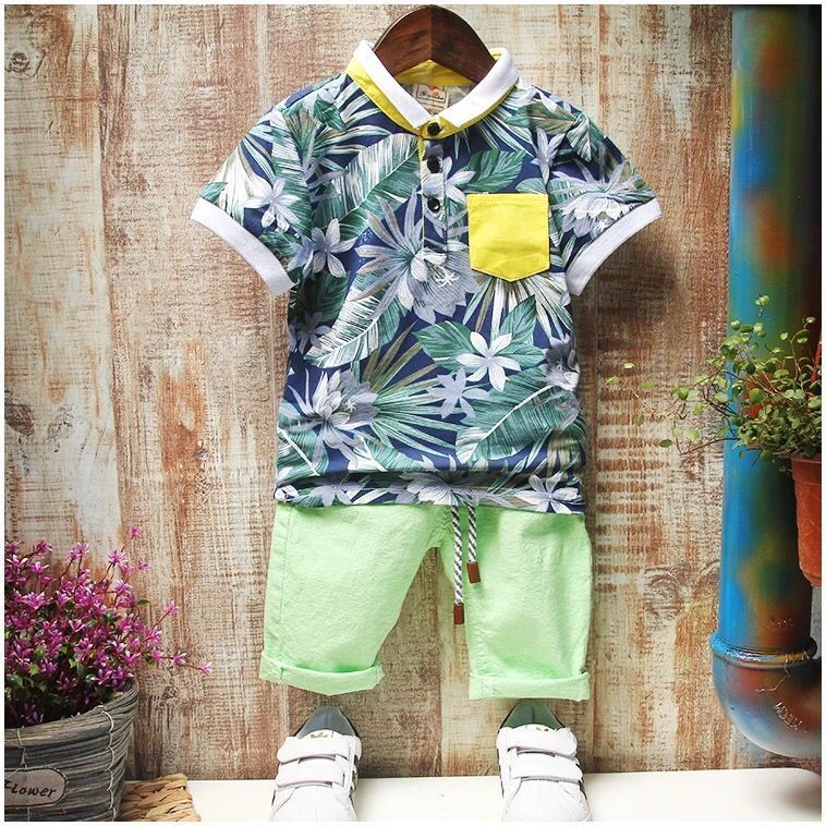 最新デザインリトル男の子半袖スーツlersure子供服ポケットマネーシャツ+パンツ2ピースセット-キッズ服　セット問屋・仕入れ・卸・卸売り