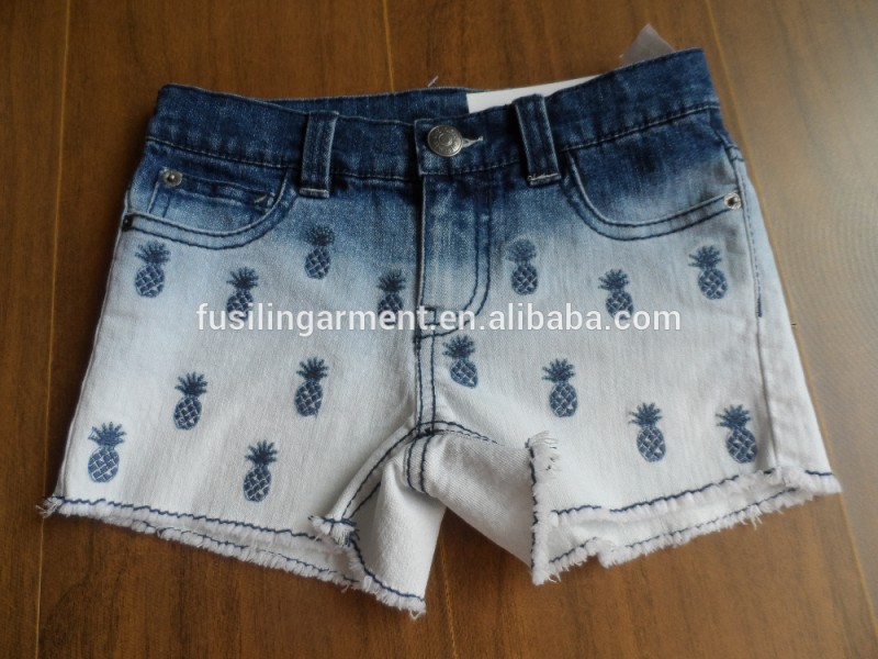 カスタムメイド98％コットン2％スパンデックス白漂白剤ディップ染料denimn生脚口女の子の夏のファッション短いホットパンツ-キッズ服　ジーンズ問屋・仕入れ・卸・卸売り