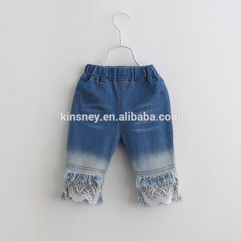 KS10095Gファッショナブルな女の子カットトレードオフデニムショーツ三四半期デニムパンツ-キッズ服　ジーンズ問屋・仕入れ・卸・卸売り