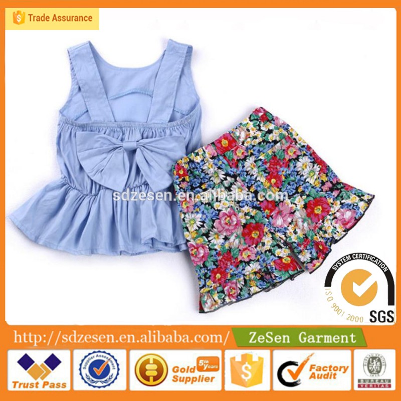 2ピース幼児キッズベビー女の子服ちょう結びtシャツトップスパーティードレス花パンツ衣装セット-キッズ服　ジーンズ問屋・仕入れ・卸・卸売り