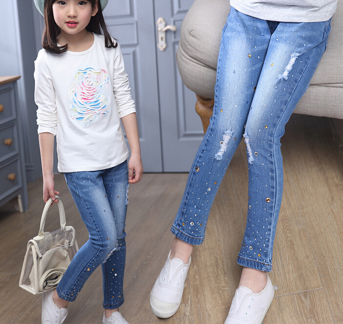 2016ビーズジーンズ女の子のため-キッズ服　ジーンズ問屋・仕入れ・卸・卸売り