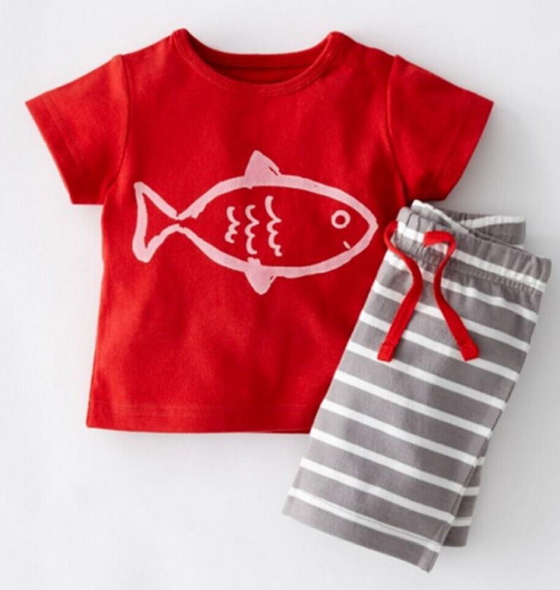 高品質安い価格赤ちゃんkleding男の子服セットプリントtシャツとストライプショーツ2ピースセット-キッズ服　セット問屋・仕入れ・卸・卸売り