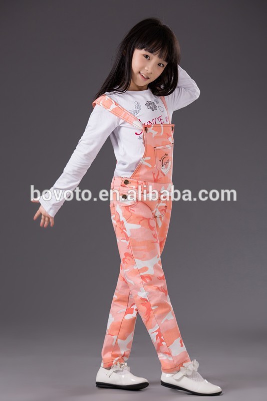 赤ちゃんの女の子のためのオレンジ色迷彩サスペンダーのズボンの子供たちが着用-キッズ服　ジーンズ問屋・仕入れ・卸・卸売り