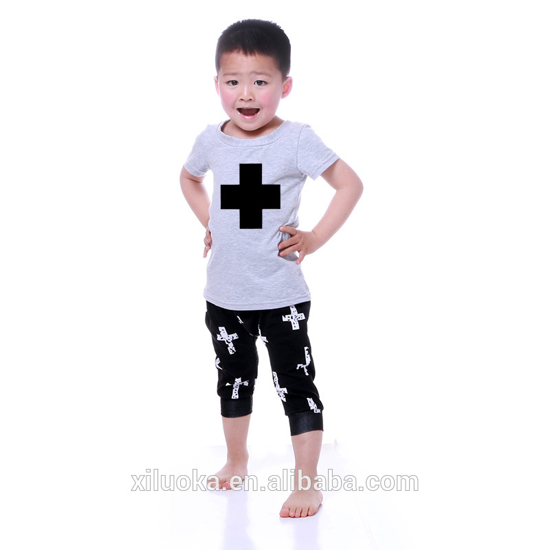 新しいスタイリッシュなカジュアル黒クロス男の子衣装柔らかい赤ちゃん赤ちゃんコットンスーツ-キッズ服　セット問屋・仕入れ・卸・卸売り