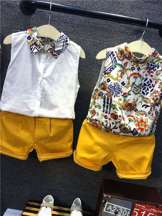 F20292A新しいファッション·ボーイズ夏のシャツとパンツ個キッズベスト男の子子供服子供のため-キッズ服　セット問屋・仕入れ・卸・卸売り