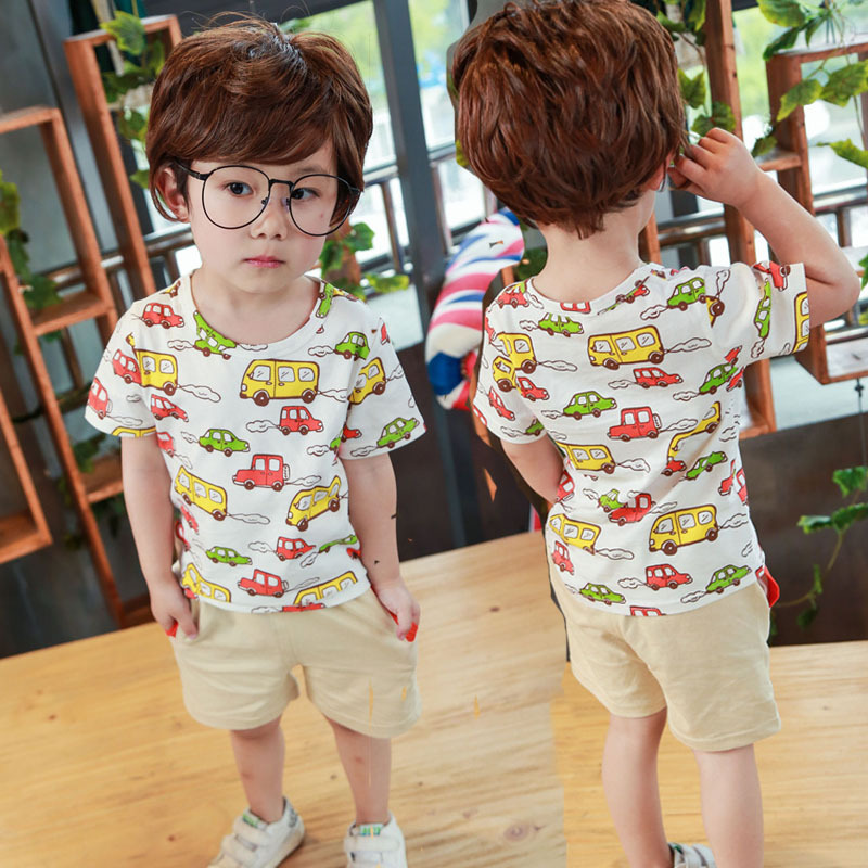 F20222A韓国スタイル男の子の夏の服プリントシャツとショートパンツ個用キッズ-キッズ服　セット問屋・仕入れ・卸・卸売り