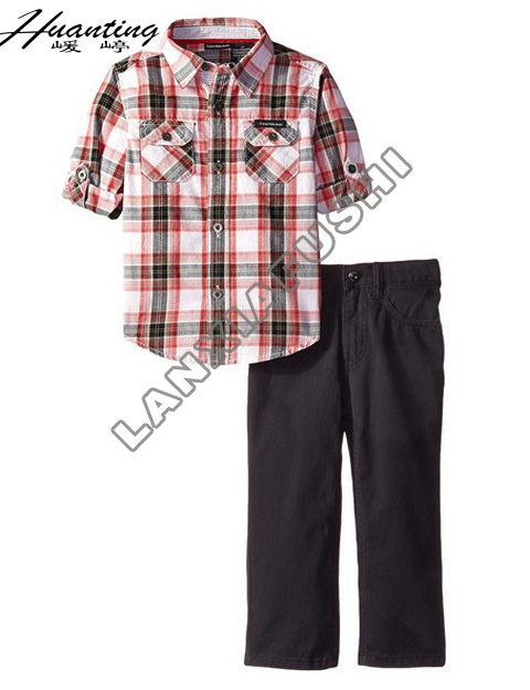 2016の最新男の子格子縞の男の子カジュアルパンツシャツ-キッズ服　セット問屋・仕入れ・卸・卸売り