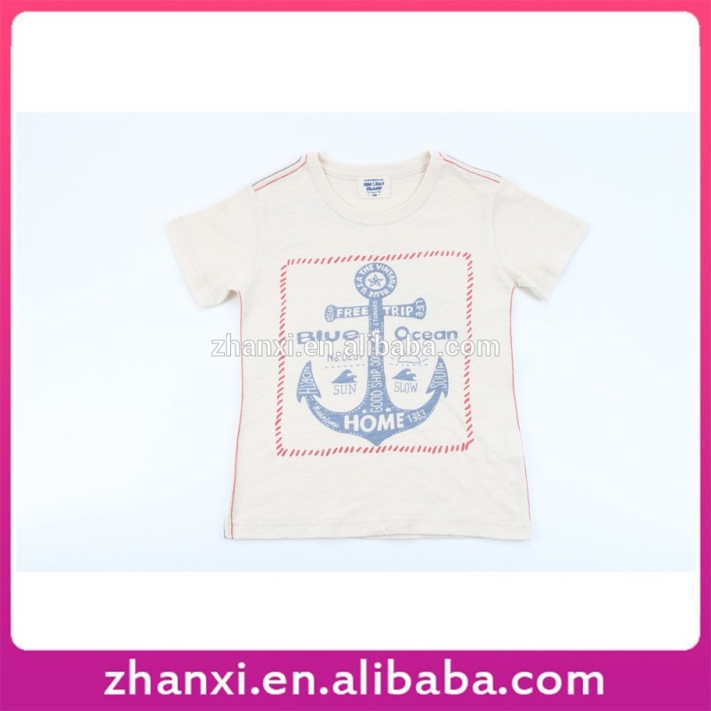 ファッションブルーオーシャンプリント男の子キッズホワイトtシャツ子供-キッズ服　Tシャツ問屋・仕入れ・卸・卸売り