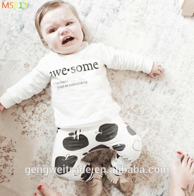 M5519新生児綿衣装かわいい子供男の子服セットawesomeアップル印刷トップスとパンツ2ピース衣装服セット-キッズ服　セット問屋・仕入れ・卸・卸売り