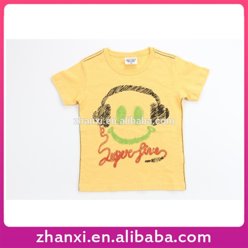 ファッション黄色笑顔漫画プリント男の子快適色ファンシー子供tシャツ-キッズ服　Tシャツ問屋・仕入れ・卸・卸売り