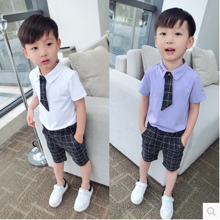 F20290A新しいヨーロッパスタイル男の子のシャツ+パンツ2ピースファッションデザイン男の子服セット子供のため-キッズ服　セット問屋・仕入れ・卸・卸売り