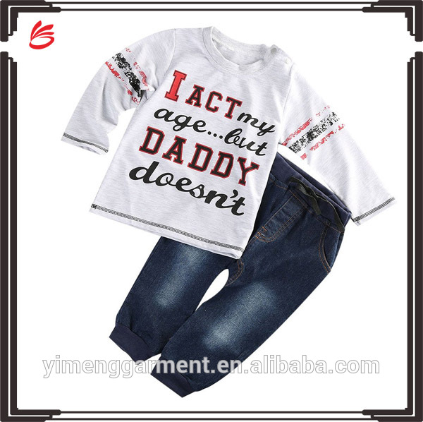 1-5yキッズ男の子秋長袖tシャツ&ジーンズパンツ男の子ファッションドレス-キッズ服　セット問屋・仕入れ・卸・卸売り