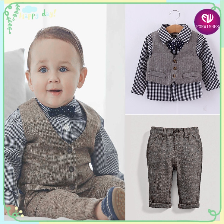 ブリティッシュスタイル2015秋ファッション四つのベビー服卸売ピーススーツ紳士セット男の子の衣類-キッズ服　セット問屋・仕入れ・卸・卸売り