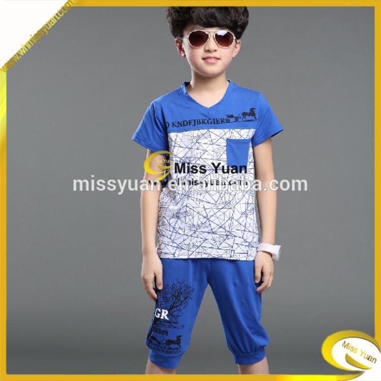 新しいスタイルのショートスリーブv- ネック男の子の綿100％t- シャツスーツ-キッズ服　Tシャツ問屋・仕入れ・卸・卸売り