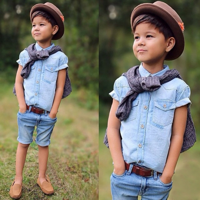 F20176A卸売子供服子供ジーンズシャツ+パンツ2ピース最新ボーイズファッションジーンズ用ハンサム男の子-キッズ服　セット問屋・仕入れ・卸・卸売り