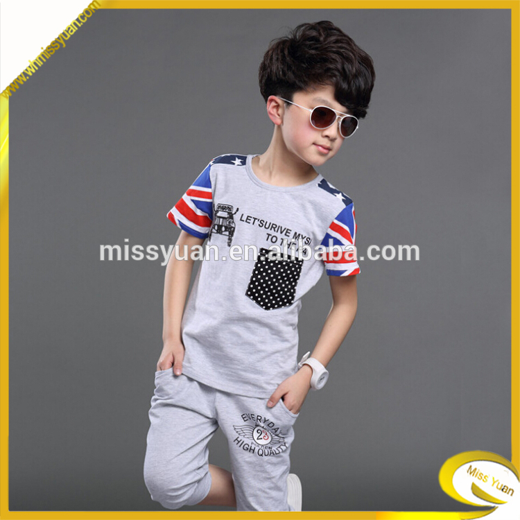中国工場安い価格綿100％美容少年半袖の服スーツ-キッズ服　Tシャツ問屋・仕入れ・卸・卸売り