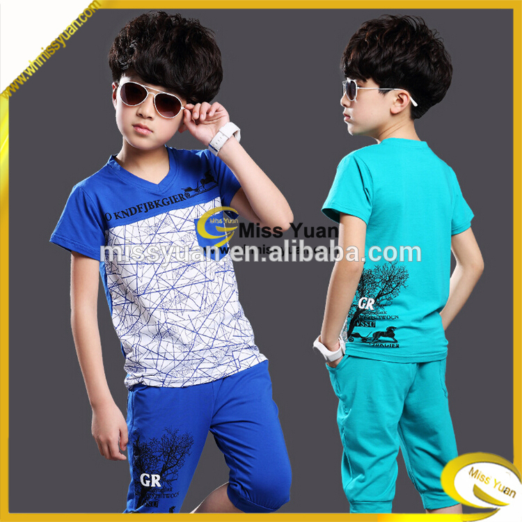 ファッション最高品質2015v- ネックショートsleeve100%少年t- シャツの服のスーツ-キッズ服　Tシャツ問屋・仕入れ・卸・卸売り