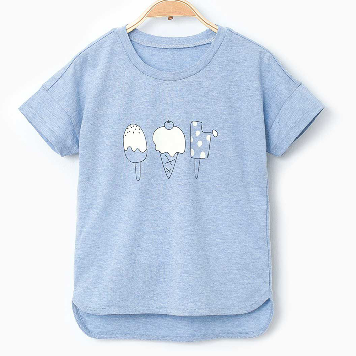 ブルーアイスクリームプリント非対称hemsキッズグラフィックtシャツ-キッズ服　Tシャツ問屋・仕入れ・卸・卸売り