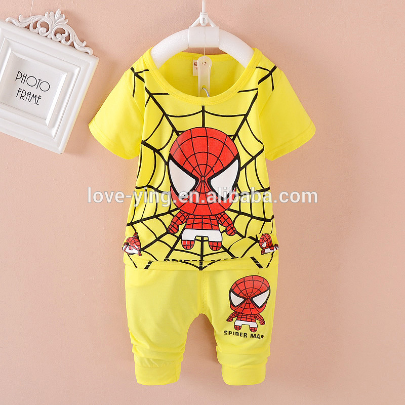 2016供给最新デザイン子供服セット赤ちゃん男の子スパイダーマンシャツとパンツピースセット卸売-キッズ服　セット問屋・仕入れ・卸・卸売り