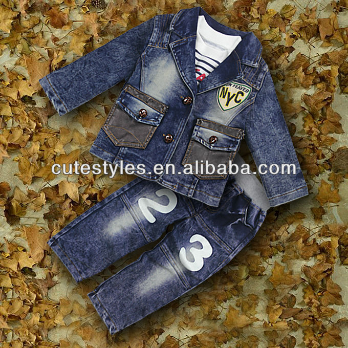 新しい秋と冬の男の子服セット3ピースジーンズジャケットとtシャツとパンツ子供服セット卸売CS30725-6-キッズ服　セット問屋・仕入れ・卸・卸売り