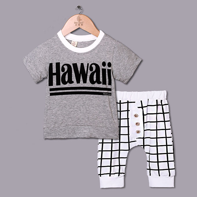 ファッション2015chirldren服セットはグレーの文字の印刷tシャツとパンツグリッドスポーツ衣料cs40420-5男の子のための子供の摩耗-キッズ服　セット問屋・仕入れ・卸・卸売り