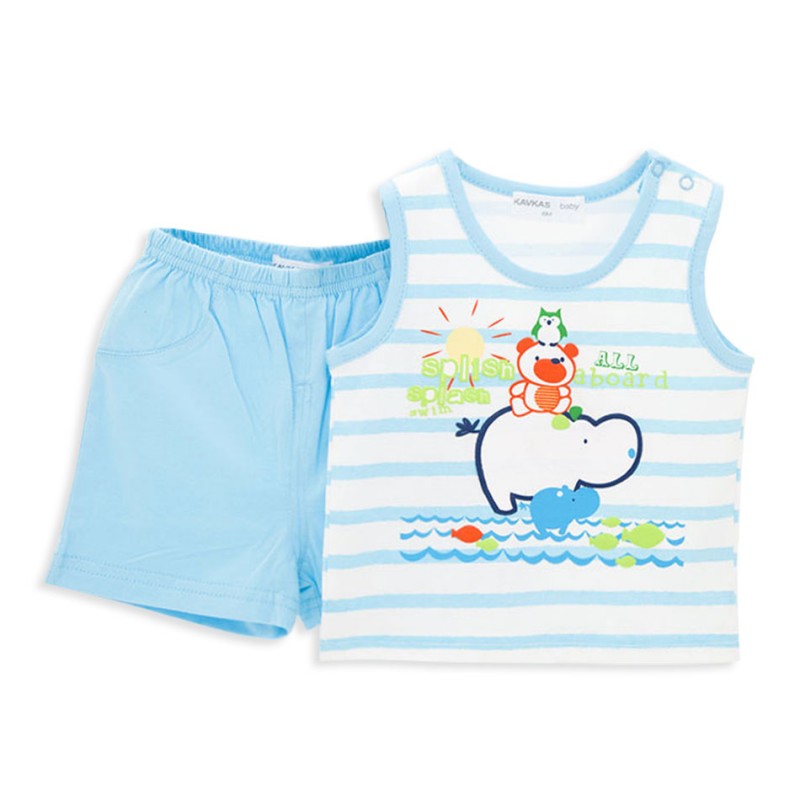 Oemかわいい服ベビー文字印刷ブルーノースリーブ2ピース/セットベビーブティック服セット-キッズ服　セット問屋・仕入れ・卸・卸売り