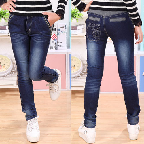 韓国の秋taz16017新しいスタイルのシンプルな特別なデザインで鉛筆のズボンのファッションの女の子のジーンズ-キッズ服　ジーンズ問屋・仕入れ・卸・卸売り